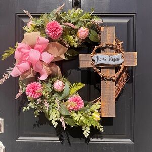 Pink Floral Easter Cross Wreath